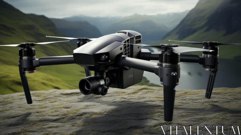 Black Drone Over Mountains - A Display of Precision and Gritty Elegance AI Image