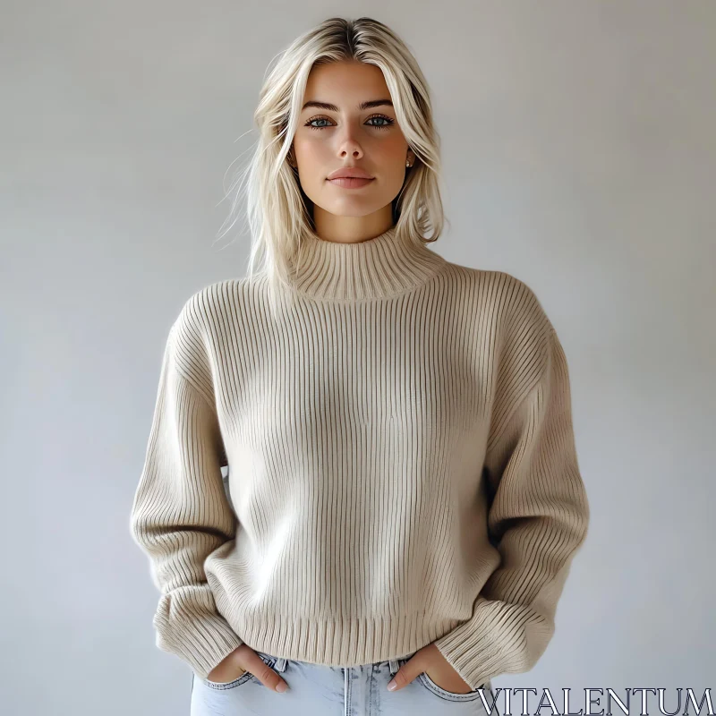 Blonde Woman in Turtleneck Jumper AI Image