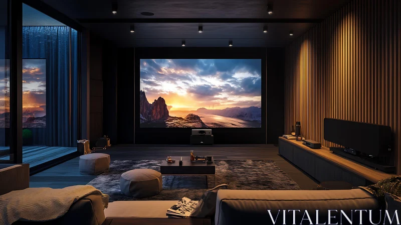 Modern Living Room with Landscape Screen AI Image