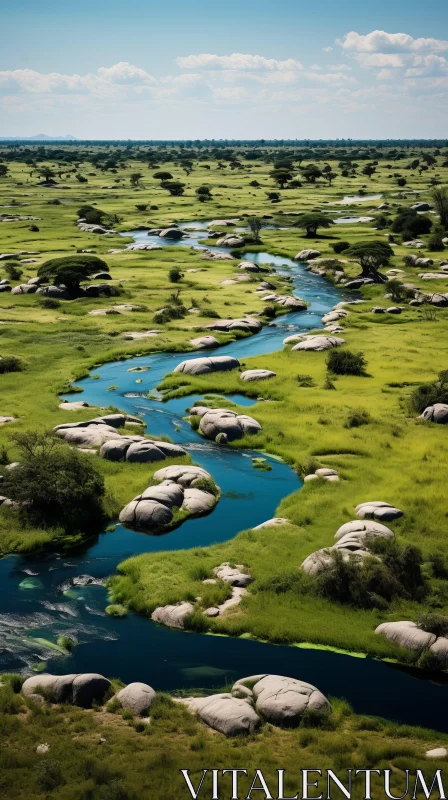 Captivating Stream in a Grassy Plain - African Influence | National Geographic Photo AI Image