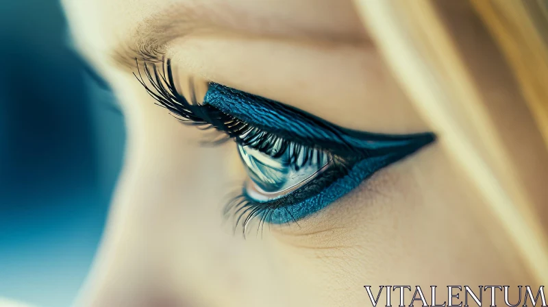 AI ART Close-up of a Woman's Eye with Blonde Hair and Dark Blue Eyeliner