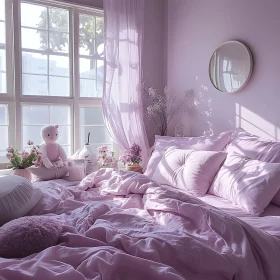 Lilac Bedroom with Teddy Bear