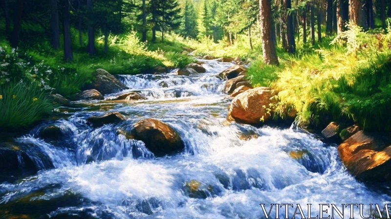 AI ART Picturesque River in Sunlit Forest