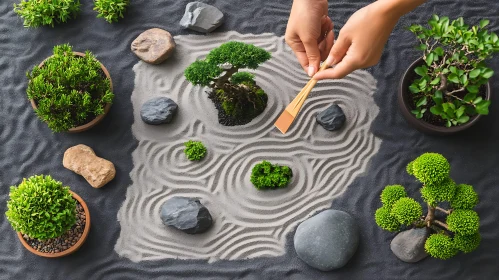 Tranquil Zen Garden with Bonsai and Stones