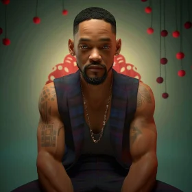 Portrait of Will Smith with Tattoo and Vest