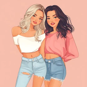 Two Friends in Casual Fashion Illustration