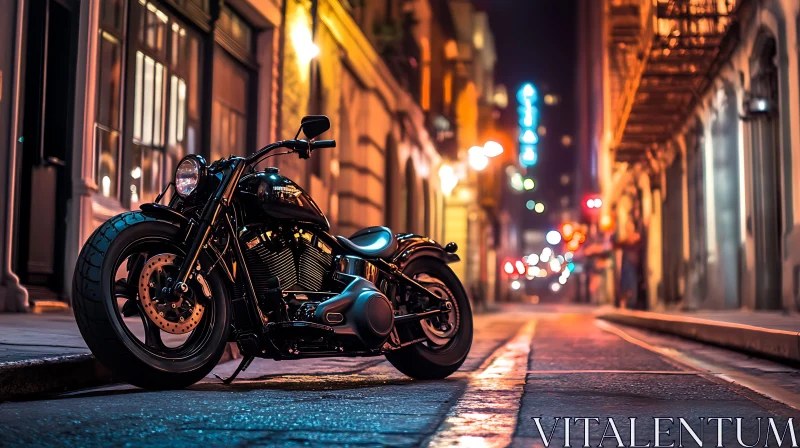 Black Motorcycle on City Street AI Image