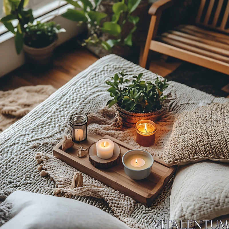 AI ART Serene Room with Candles and Greenery