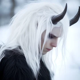 Albino Demon in Winter Landscape