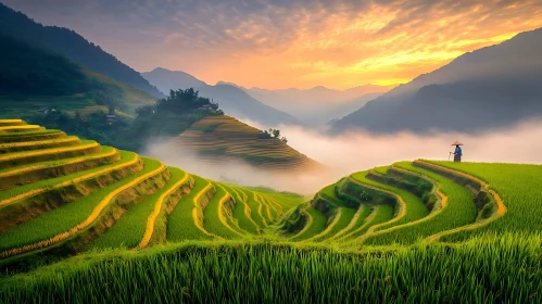 Lush Green Rice Terraces at Dawn