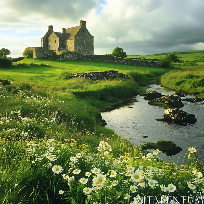 Historic Castle and River Scenery AI Image