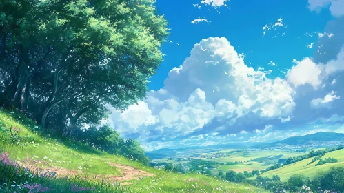 Lush Green Field Under a Cloudy Sky
