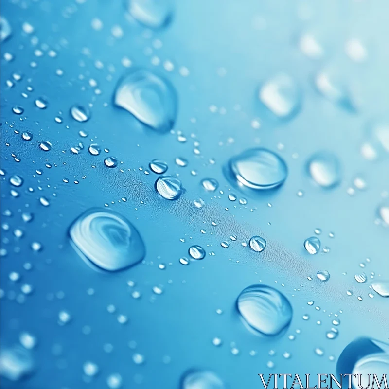 AI ART Close-up View of Water Droplets on Smooth Blue Background