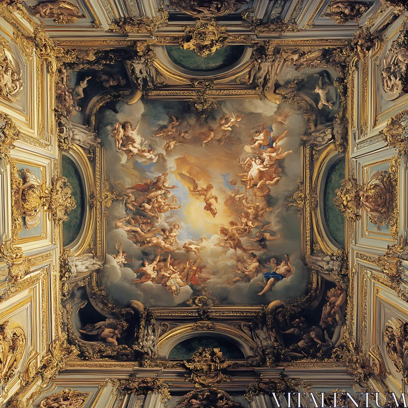 Angelic Figures on Ornate Baroque Ceiling AI Image