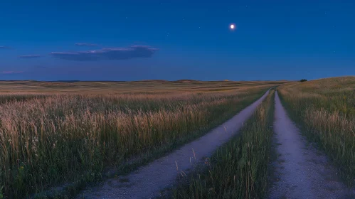 Moonlit Path Through Grassy Field