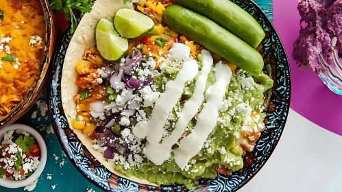 Colorful Mexican Taco with Various Toppings