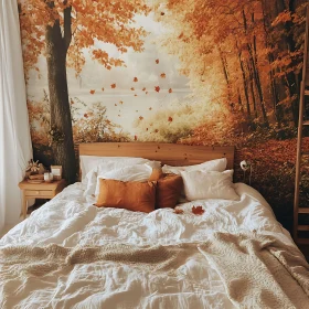 Autumnal Bedroom with Forest Mural