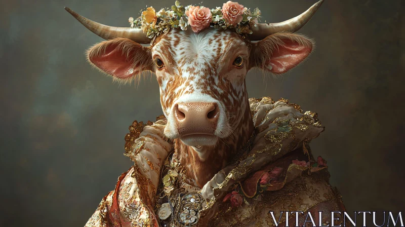 Vintage Cow in Royal Attire AI Image