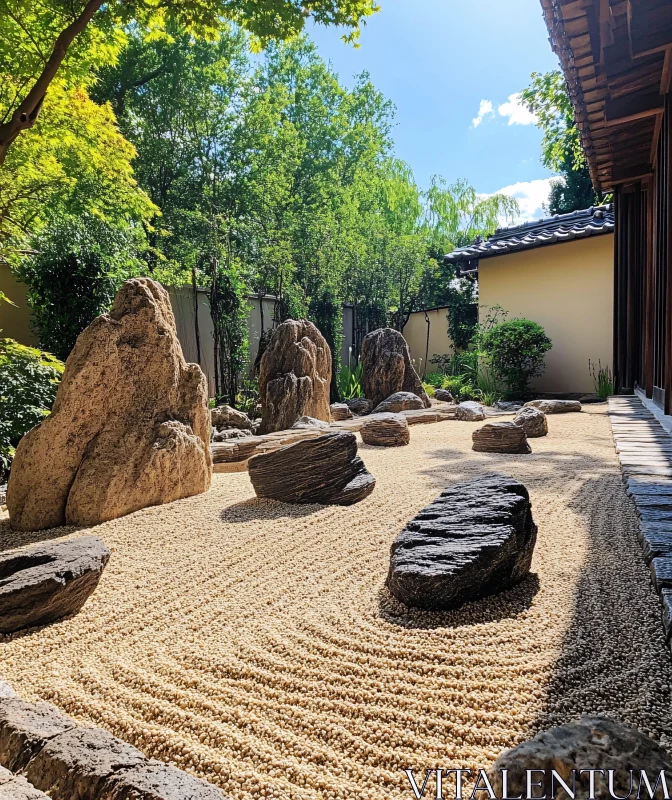 Serene Rock Garden with Greenery AI Image