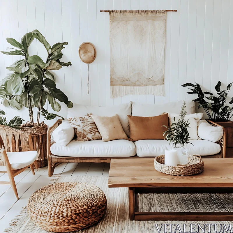 AI ART Cozy Home Interior with Plants and Wooden Accents