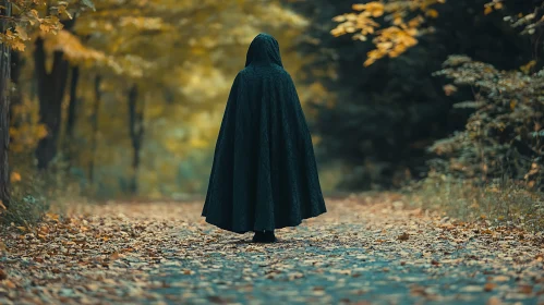 Hooded Figure in Forest Path