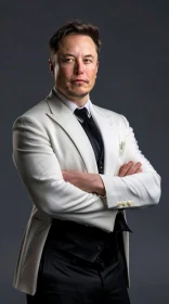 Elon Musk Confident Portrait in Elegant White Suit