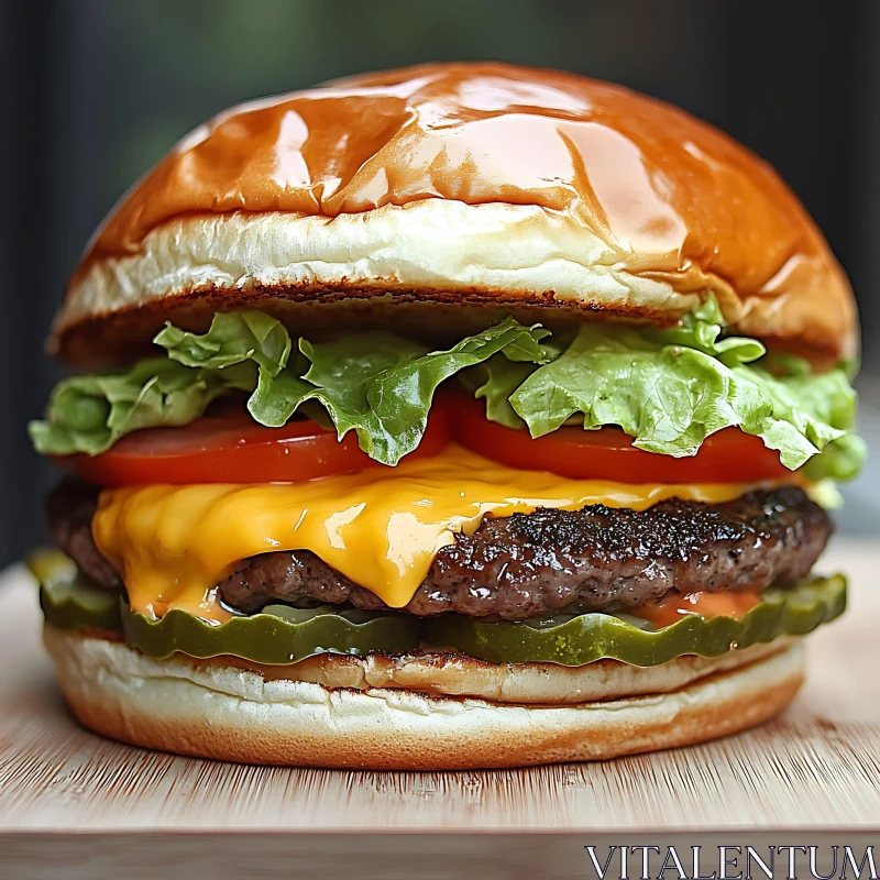 Gourmet Beef Cheeseburger with Fresh Toppings AI Image