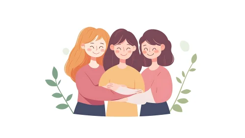 Illustration of Three Friends Embracing