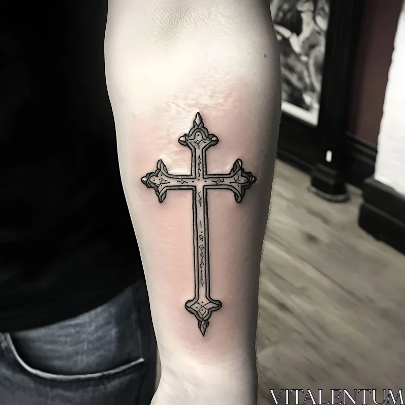 Intricate Cross Tattoo Design on Arm AI Image