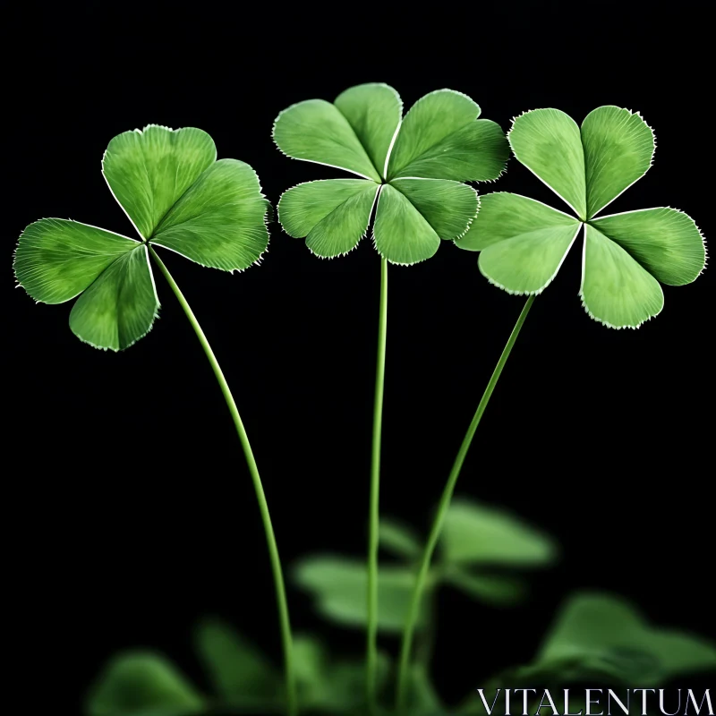 Lush Green Clovers on Black AI Image