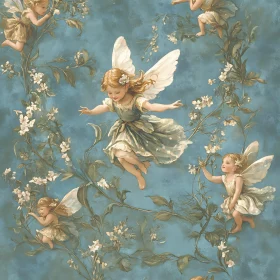 Ethereal Children with Wings and Flowers