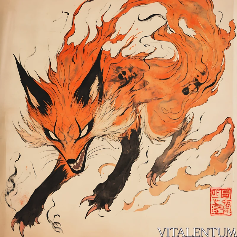 Fox Illustration with Fire Element AI Image