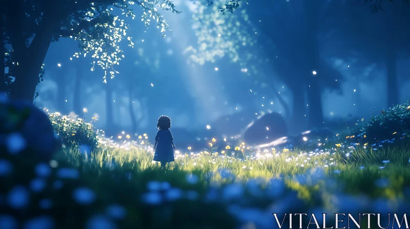 AI ART Child in mystical flower field