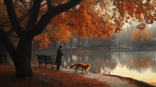 Fox by the Lake in Autumn