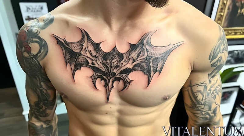 Gothic Bat Design Chest Tattoo for Men AI Image