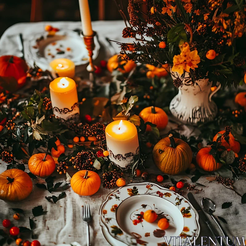 Cozy Autumn Table Setting with Pumpkins AI Image