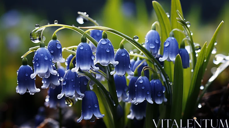 Rain-Kissed Snowdrops and Delphiniums - An Intricate Floral Display AI Image