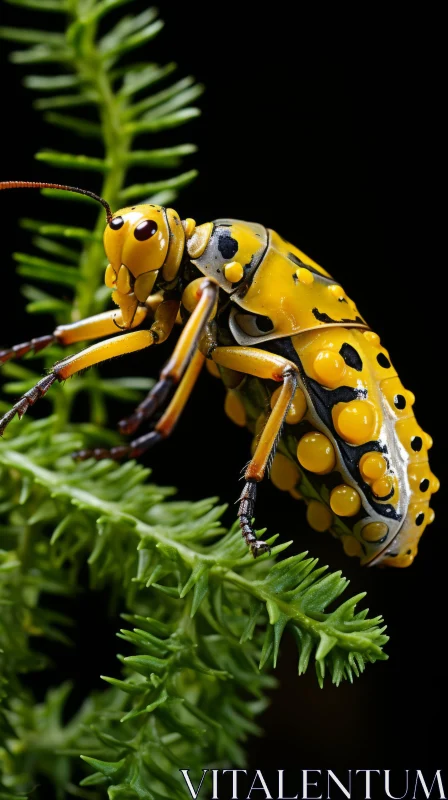 Surrealistic Yellow Bug on Tree Branch - Macro Photography AI Image