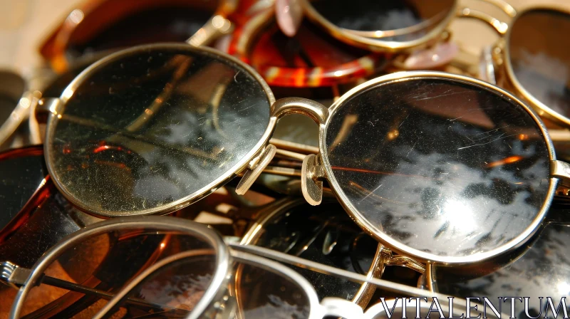 Vintage Metal Sunglasses: Close-up Artwork AI Image