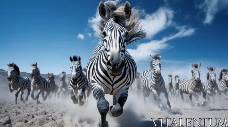 Zebras Galloping in Sandy Landscape - Action Packed Artwork AI Image