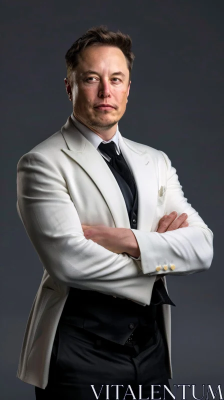 AI ART Elon Musk Confident Portrait in Elegant White Suit