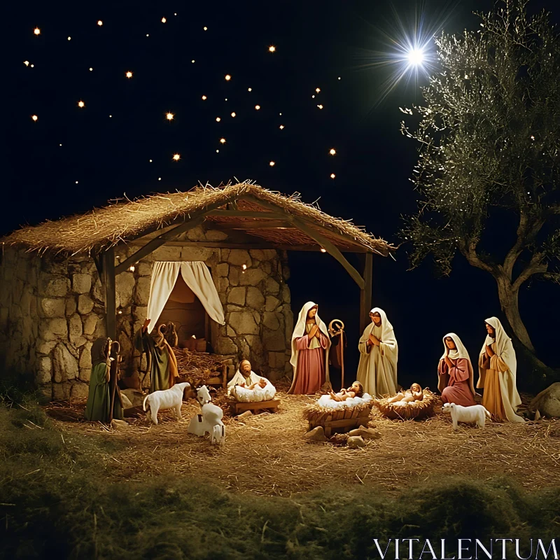 Nativity Scene with Manger and Figures AI Image