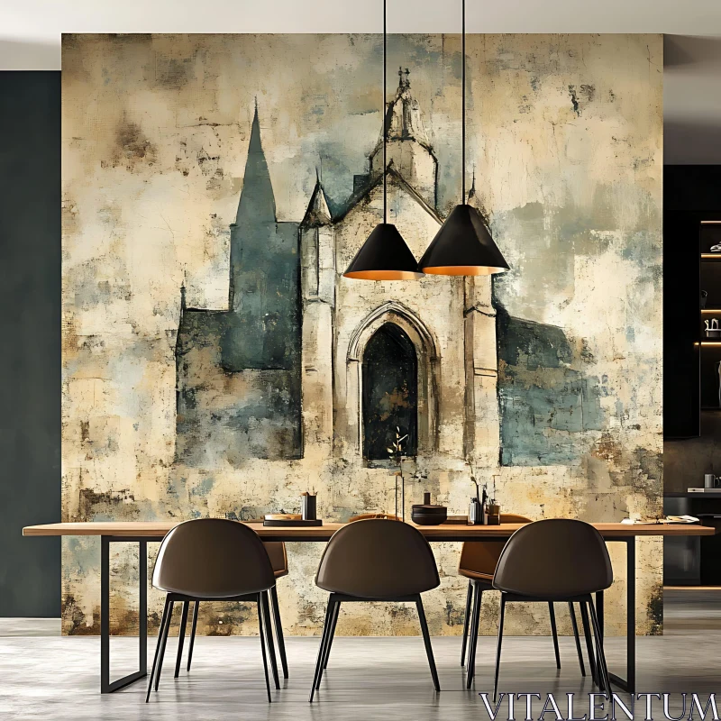 AI ART Modern Dining Room with Church Painting