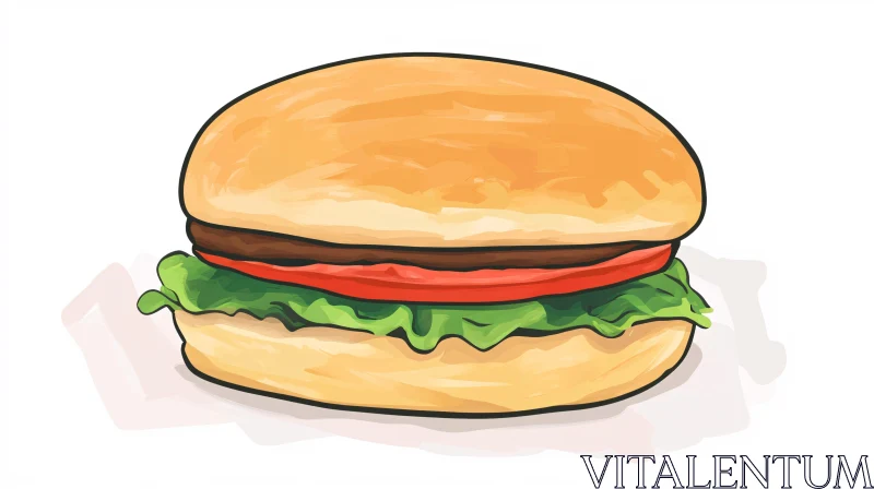 Digital Illustration of a Traditional Burger AI Image