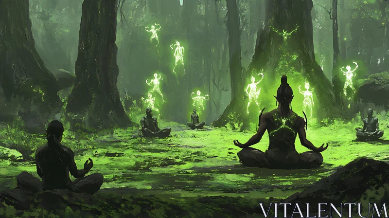 Elven Meditation in a Mystical Forest Glade AI Image