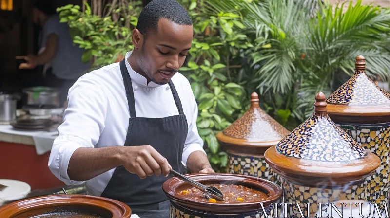 AI ART Moroccan Chef Cooking Traditional Tagine Dish