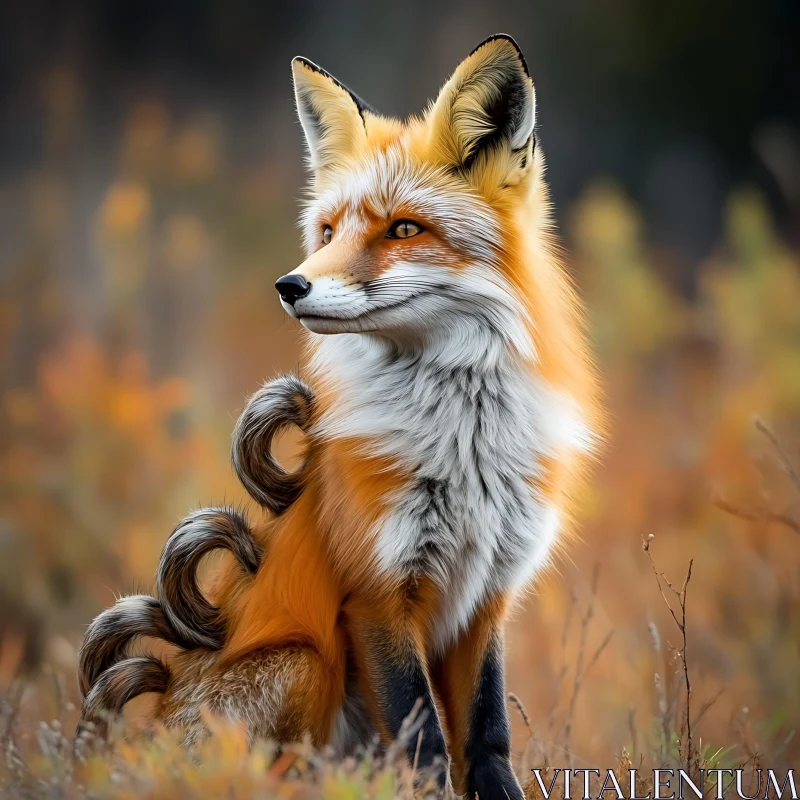 Serene Fox Portrait in Field AI Image