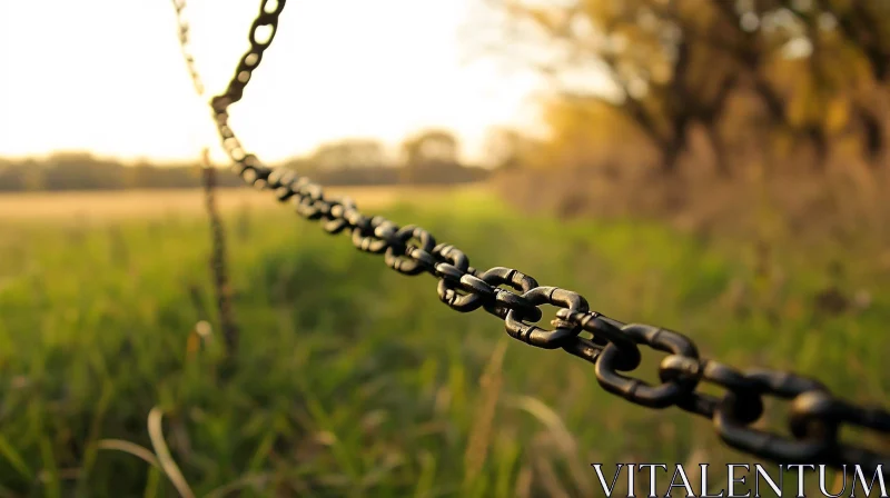 Metal Chain in a Green Field AI Image