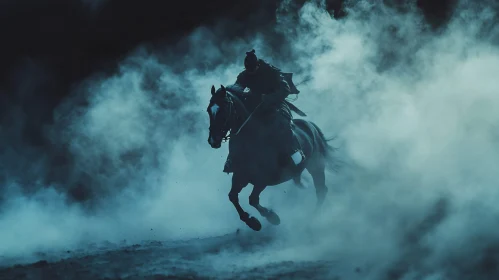 Lone Horseman in Night Mist