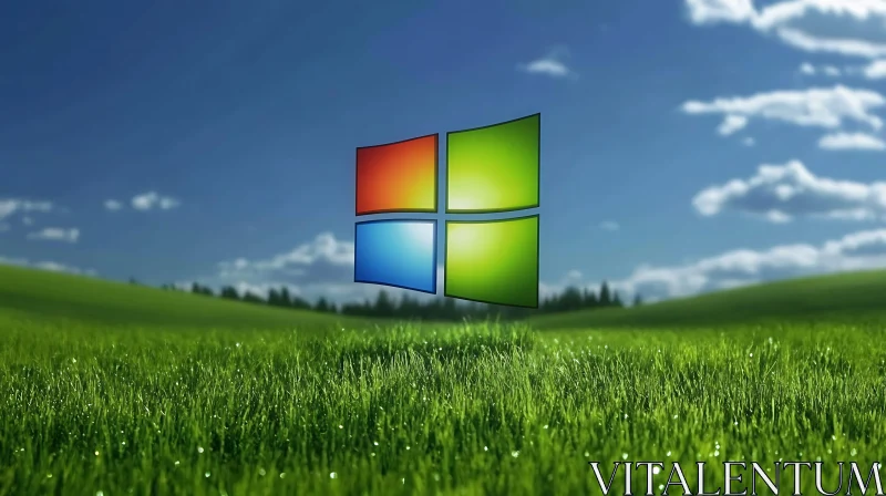 AI ART Serene Green Field with Windows Logo